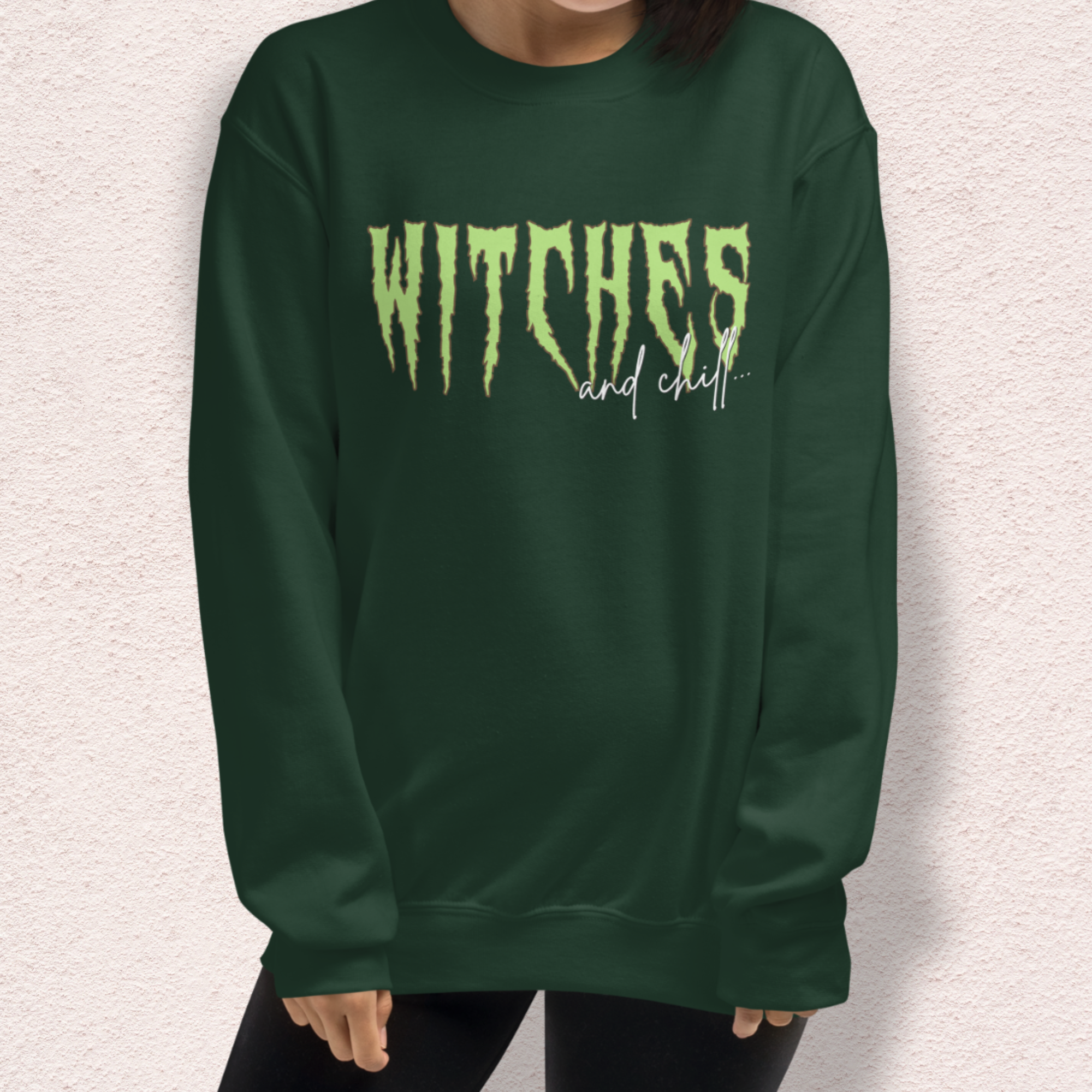 Witches & Chill Sweatshirt | Spooky Witch Aesthetic Crewneck | Gildan Heavy Blend Halloween Sweatshirt