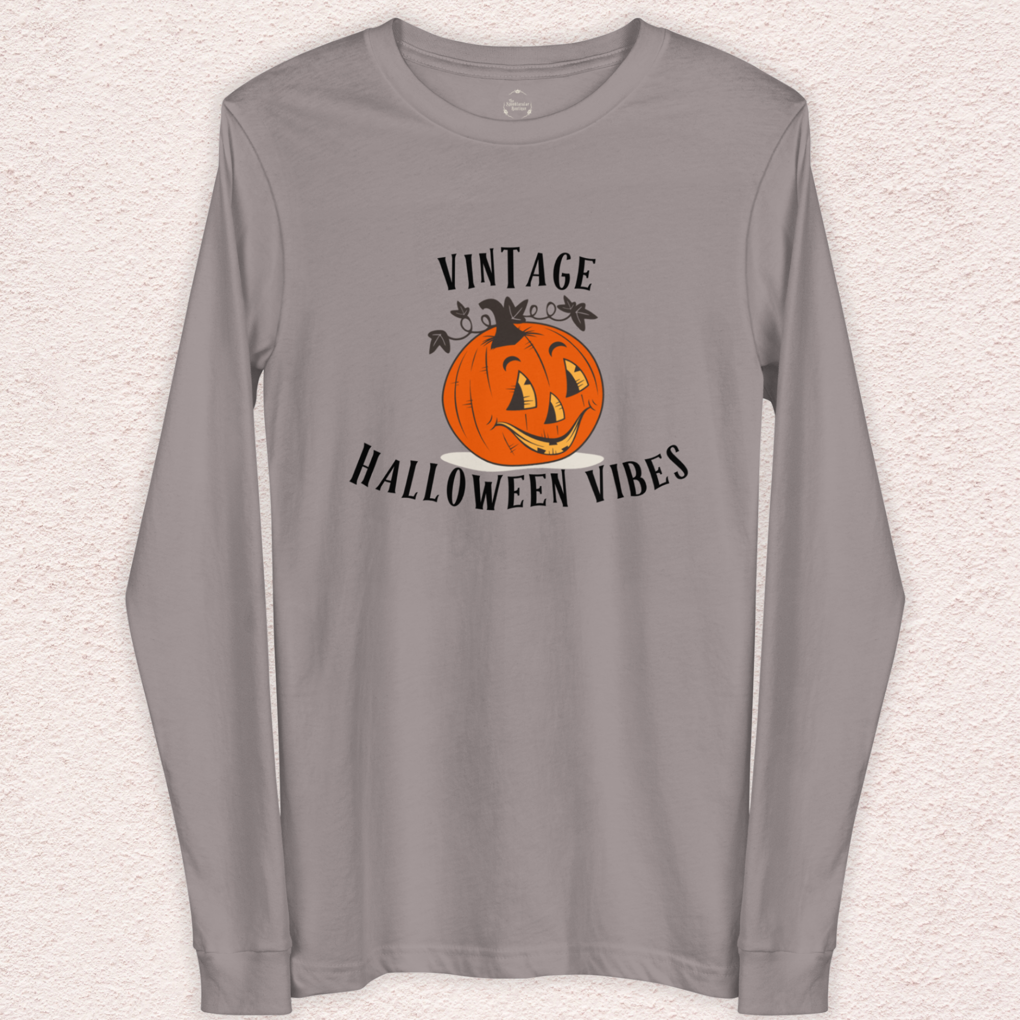 Vintage Halloween Vibes Long Sleeve Tee | Bella+Canvas Retro Jack-O’-Lantern Shirt