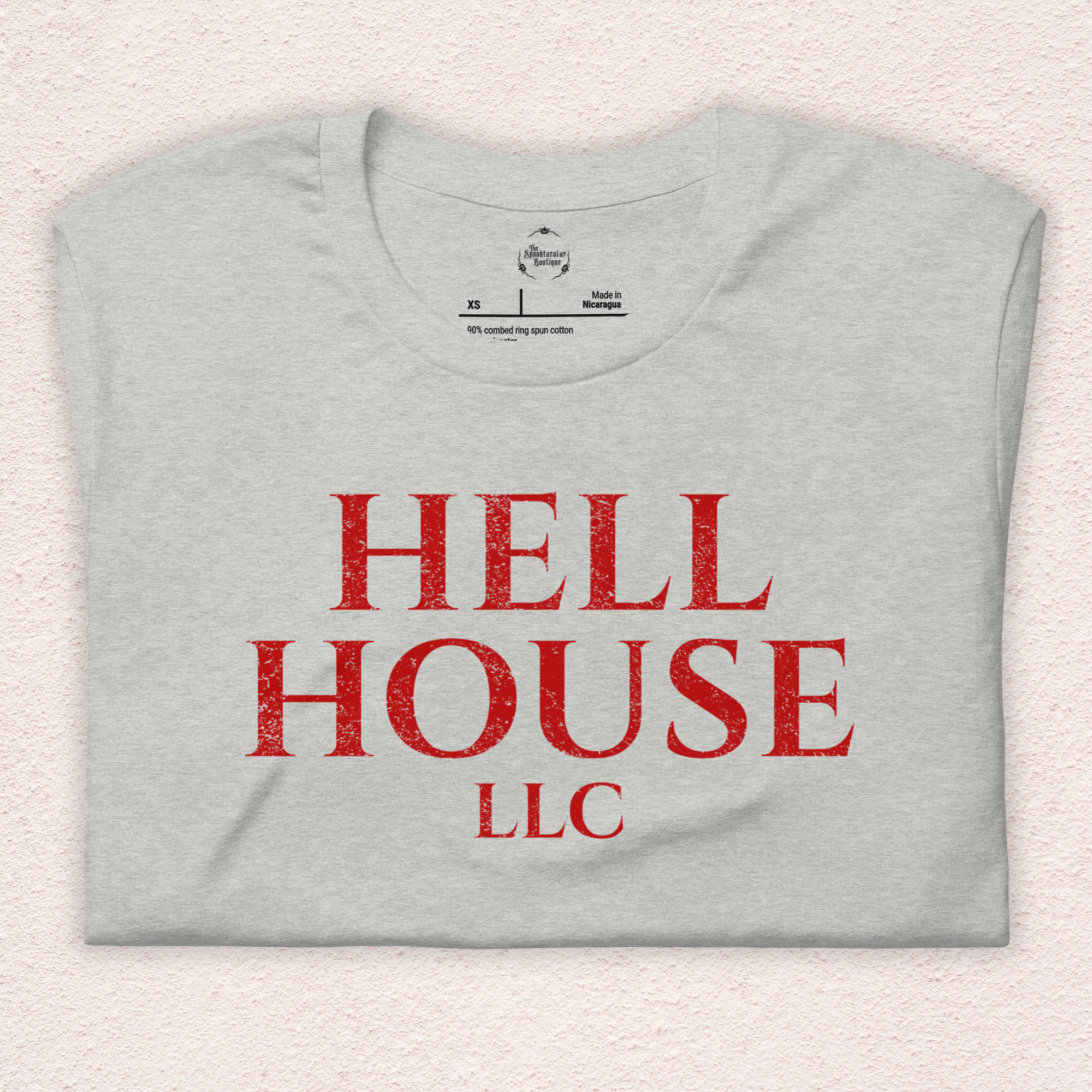 Hell House LLC Tee | Haunted Attraction Horror Shirt | Bella+Canvas Unisex Graphic Tee (Large Basic Red Graphic)