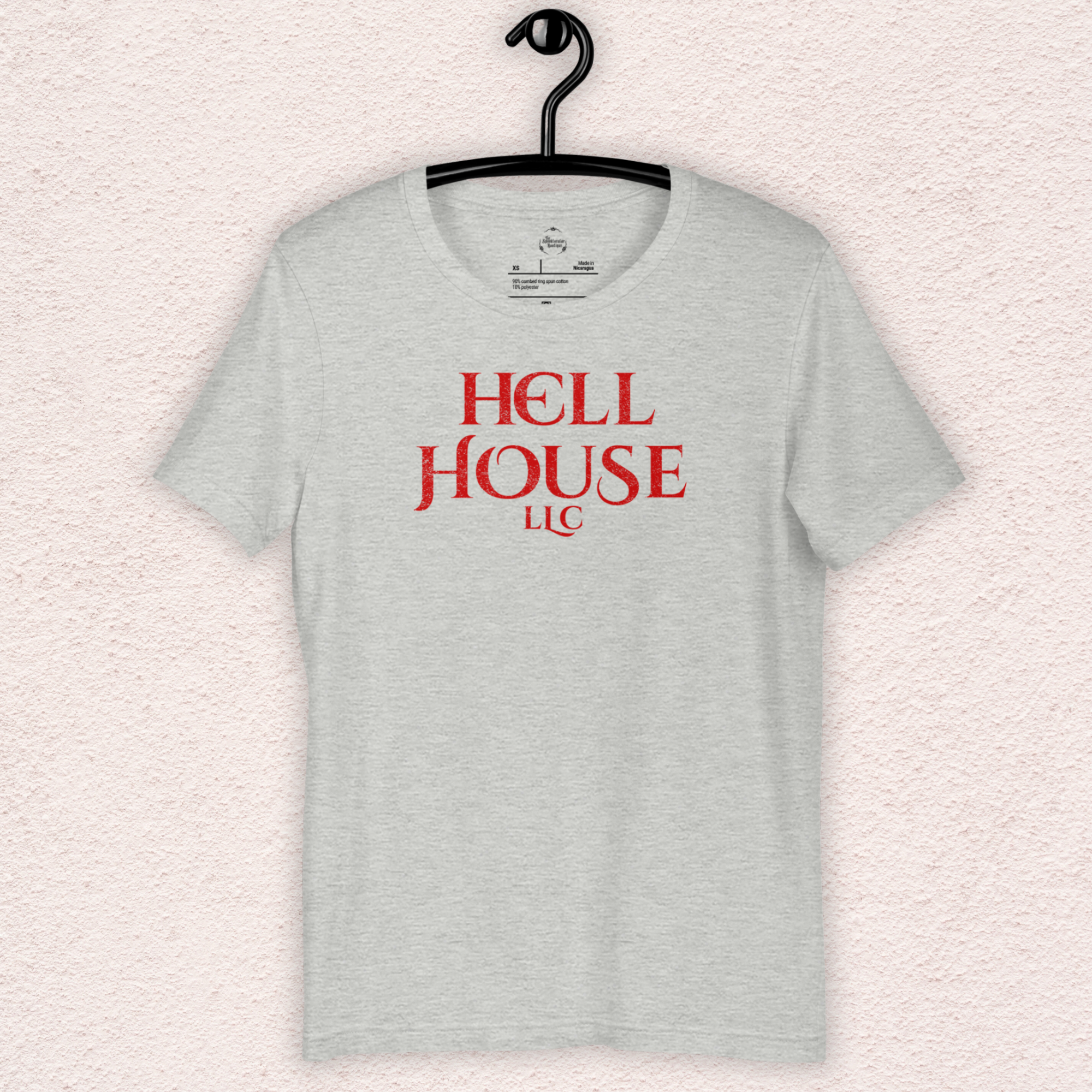 Hell House LLC Tee | Haunted Attraction Horror Shirt | Bella+Canvas Unisex Graphic Tee (Large Red Graphic 1)