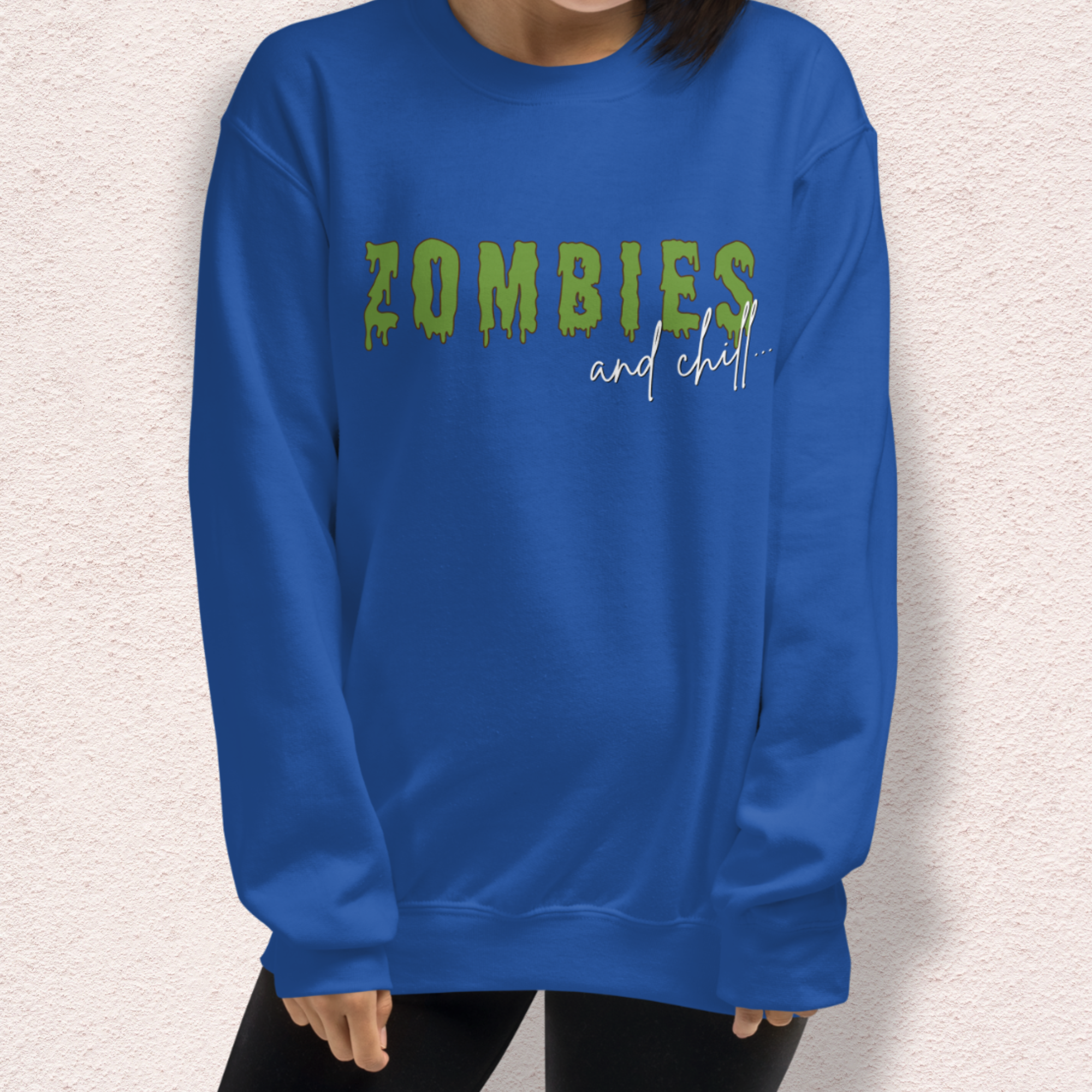 Zombies & Chill Sweatshirt | Horror Movie Crewneck | Gildan Heavy Blend Spooky Zombie Sweatshirt