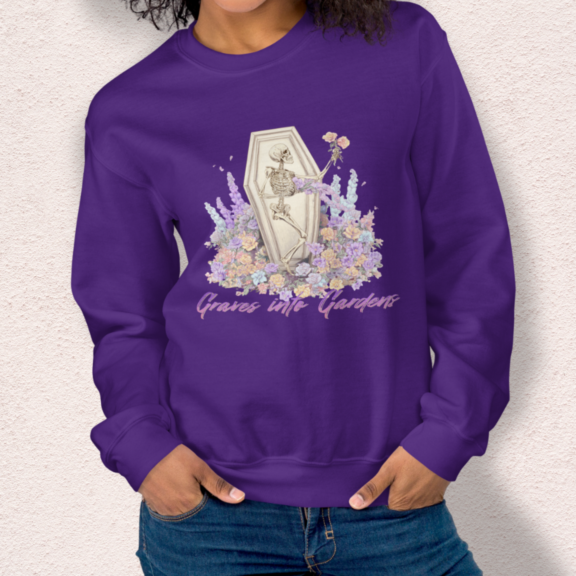 Graves Into Gardens Sweatshirt | Christian Skeleton Graphic Sweatshirt | Floral Resurrection Sweatshirt | Faith Easter Skeleton Crewneck