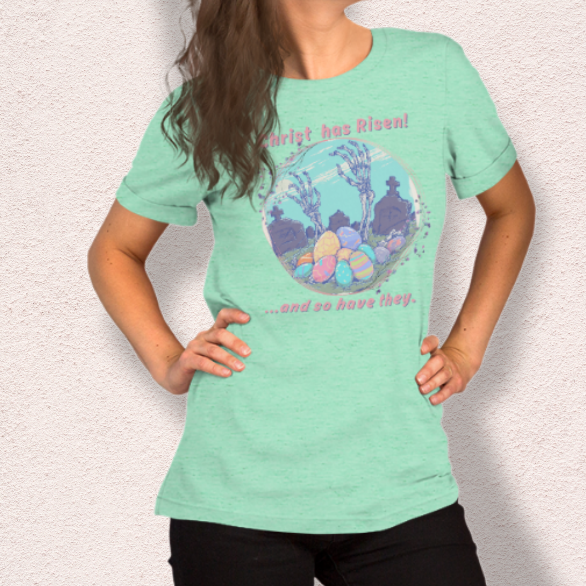 Christ Has Risen… and So Have They T-Shirt | Funny Horror Easter Tee | Skeleton Grave Easter Graphic | Bella+Canvas Unisex Shirt