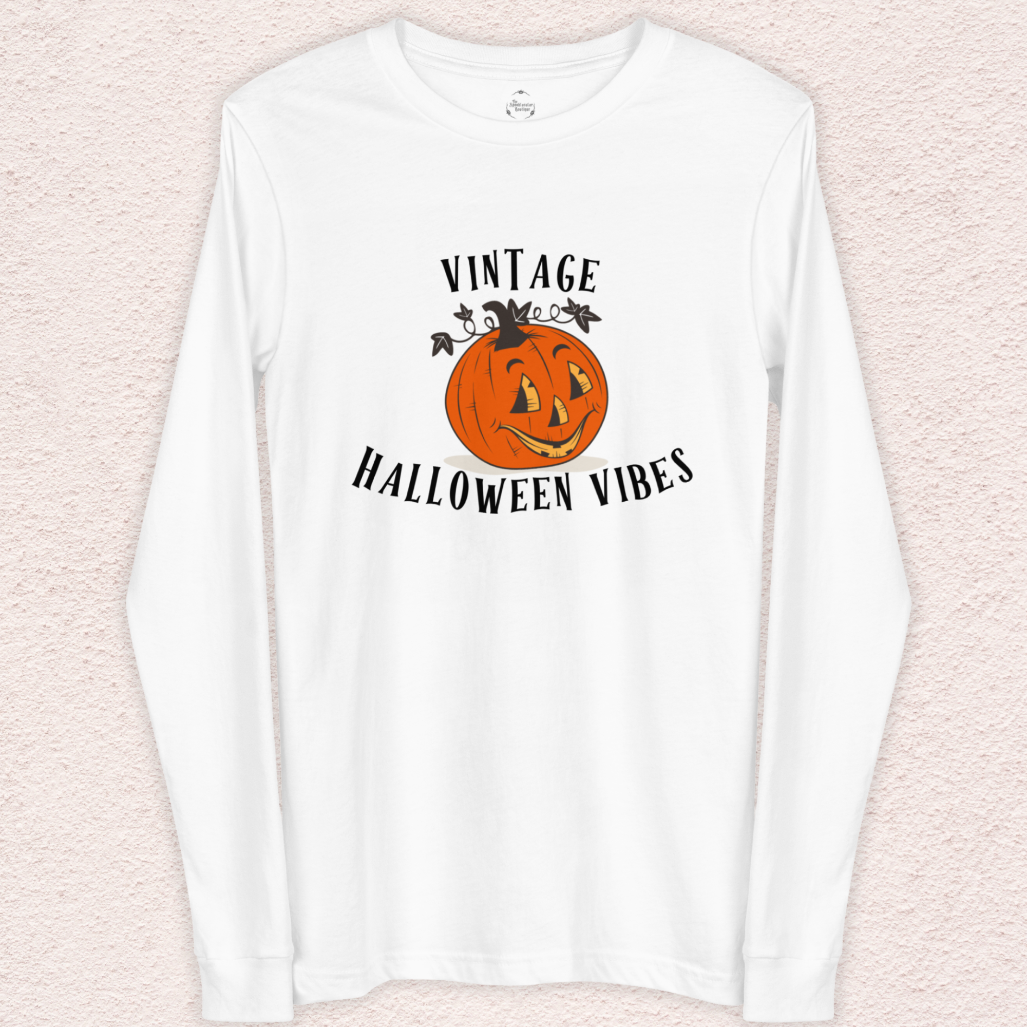 Vintage Halloween Vibes Long Sleeve Tee | Bella+Canvas Retro Jack-O’-Lantern Shirt