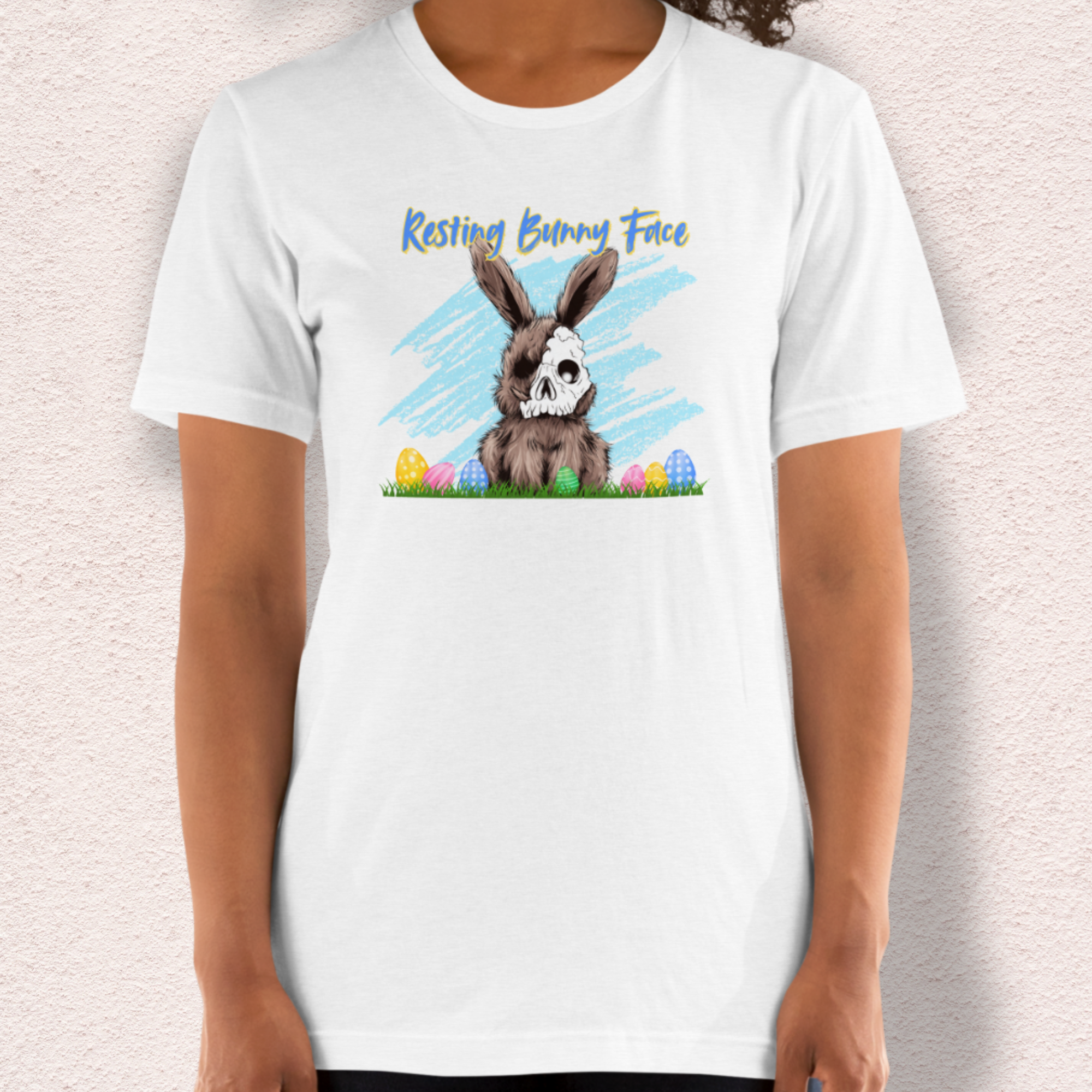 Resting Bunny Face Skeleton Bunny Tee | Funny Dark Humor Easter Shirt | Creepy Easter Bunny Skull Graphic | Bella+Canvas Unisex T-Shirt