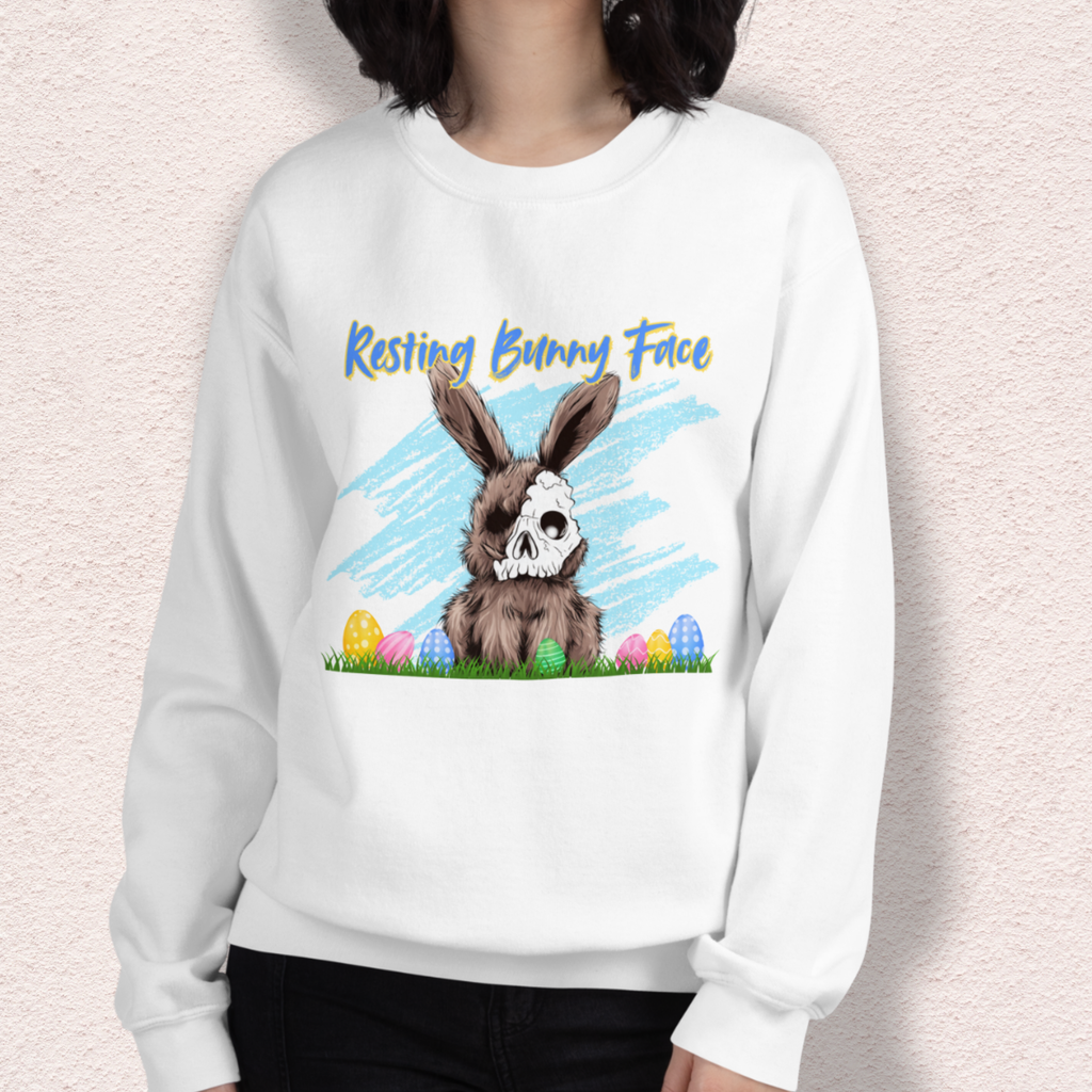 Resting Bunny Face Sweatshirt | Creepy Easter Bunny Skull Crewneck | Funny Spooky Easter Sweatshirt | Dark Humor Bunny Graphic