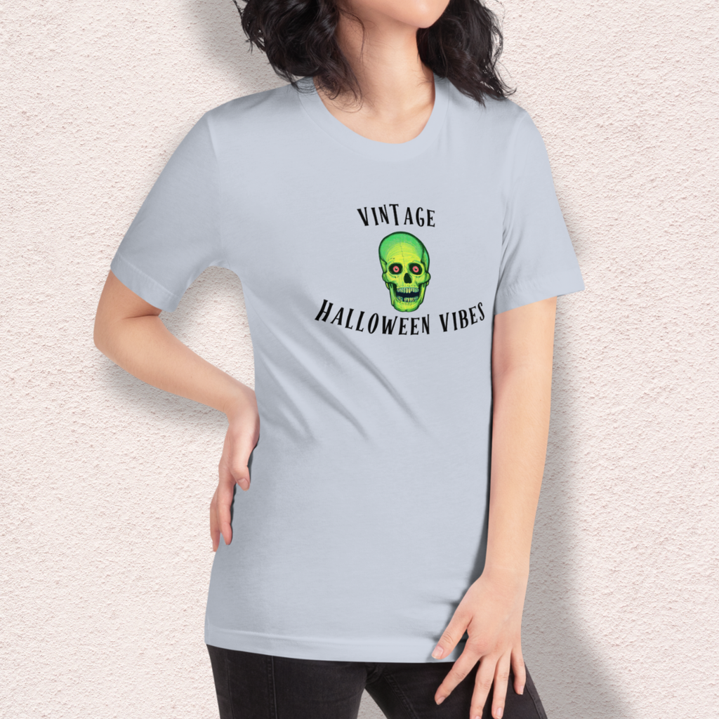 Vintage Halloween Vibes Tee | Unisex Retro Green Skull Graphic Shirt