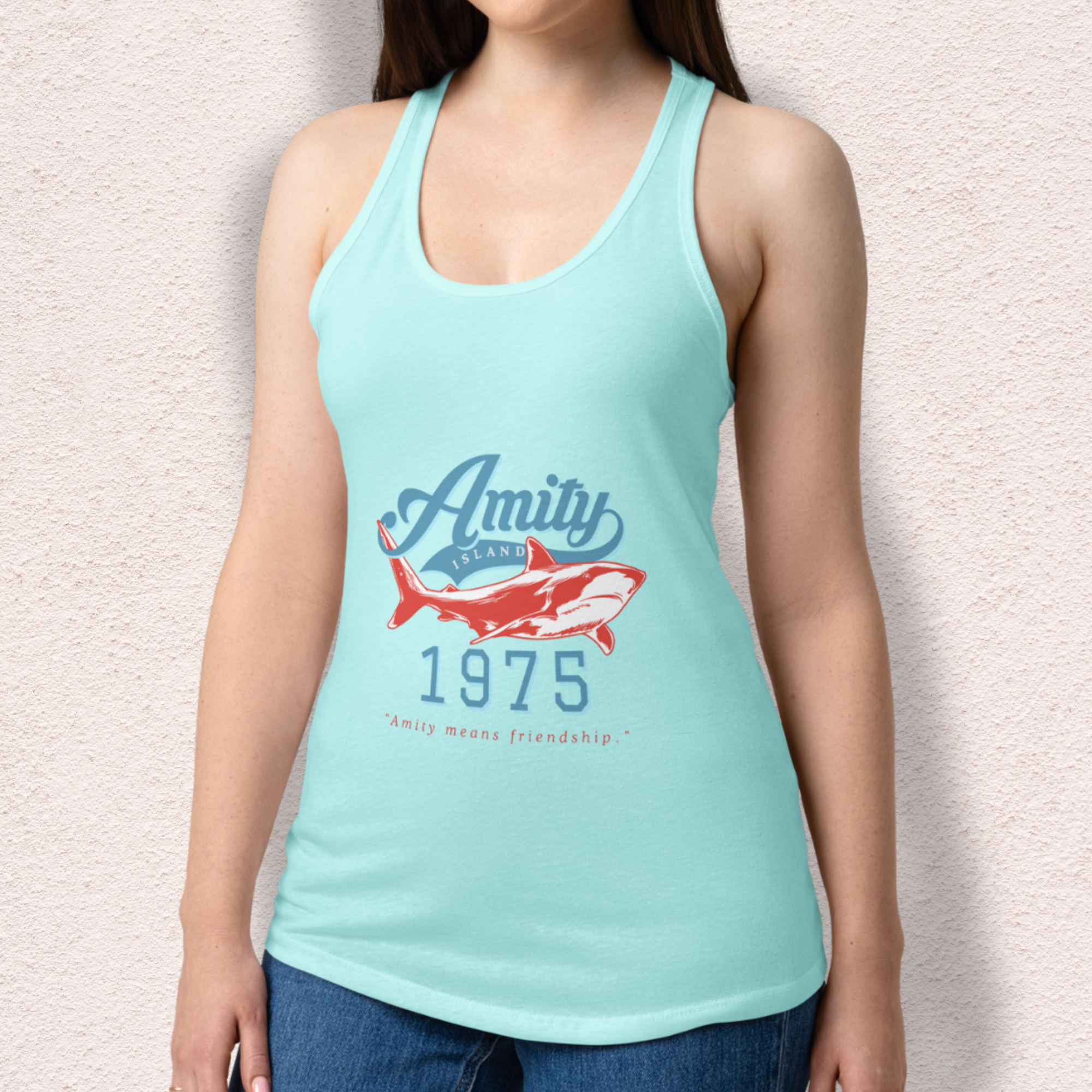 Amity Means Friendship Racerback Tank | Women’s Coastal Horror Top