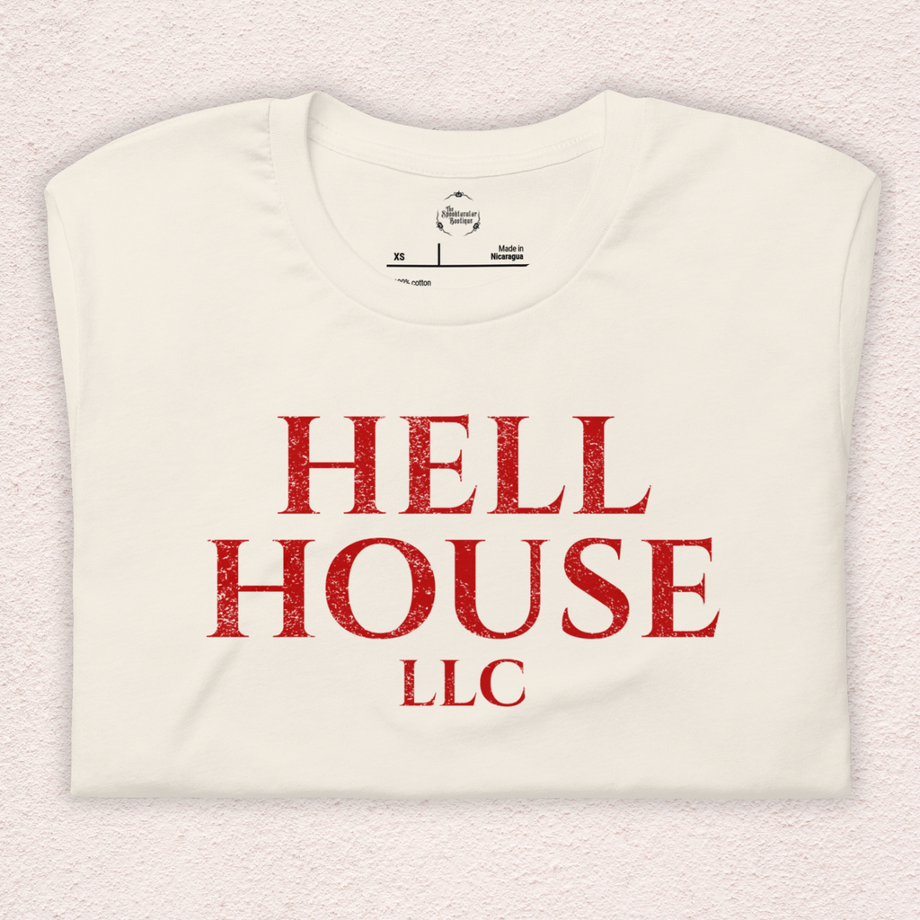 Hell House LLC Tee | Haunted Attraction Horror Shirt | Bella+Canvas Unisex Graphic Tee (Large Basic Red Graphic)