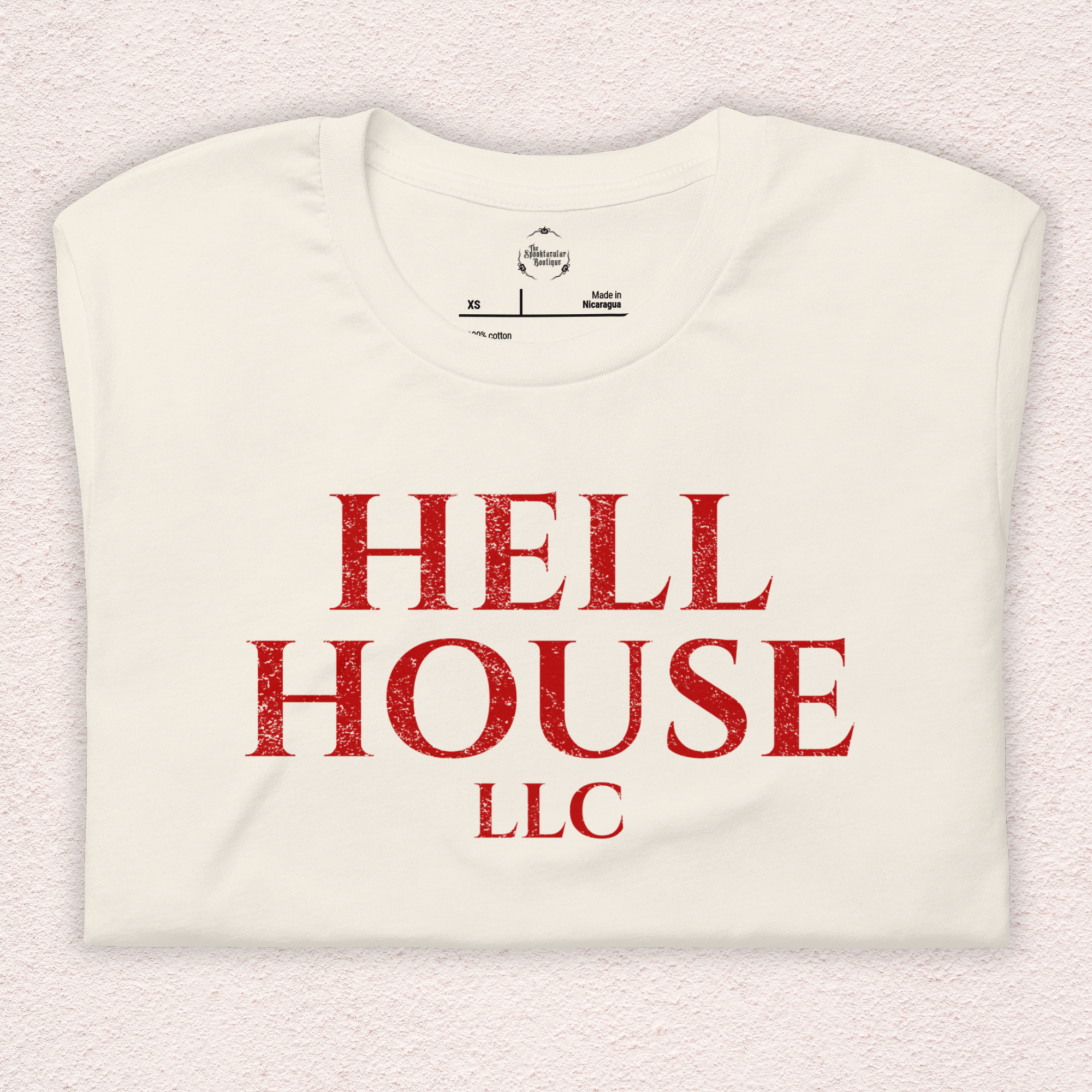 Hell House LLC Tee | Haunted Attraction Horror Shirt | Bella+Canvas Unisex Graphic Tee (Large Basic Red Graphic)