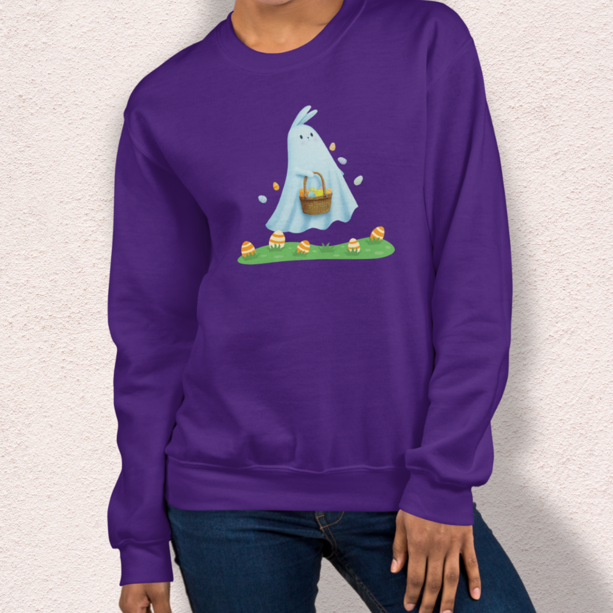 Ghost Easter Bunny Sweatshirt | Spooky Easter Bunny Crewneck | Cute Creepy Spring Bunny Sweatshirt | Pastel Goth Easter Graphic