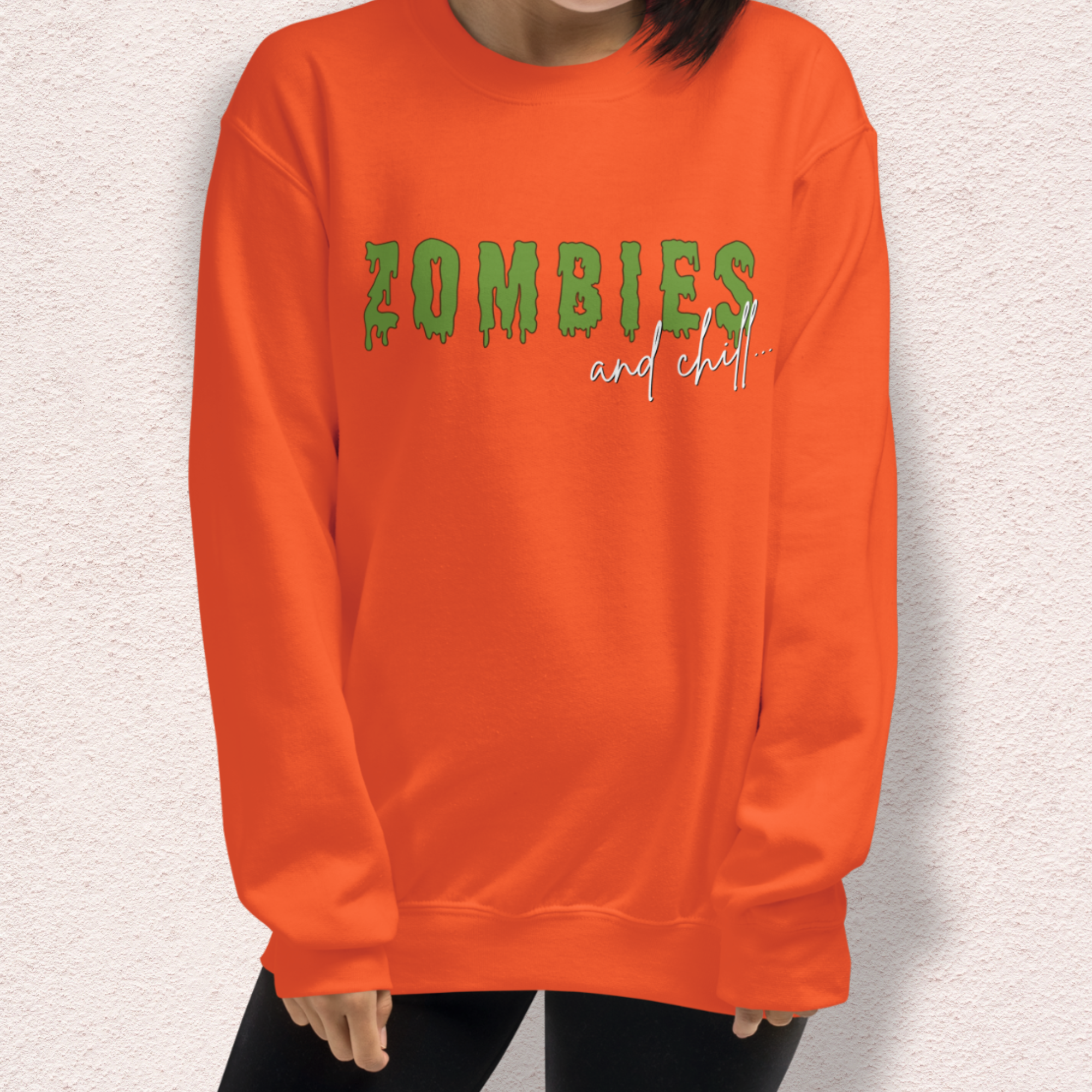 Zombies & Chill Sweatshirt | Horror Movie Crewneck | Gildan Heavy Blend Spooky Zombie Sweatshirt