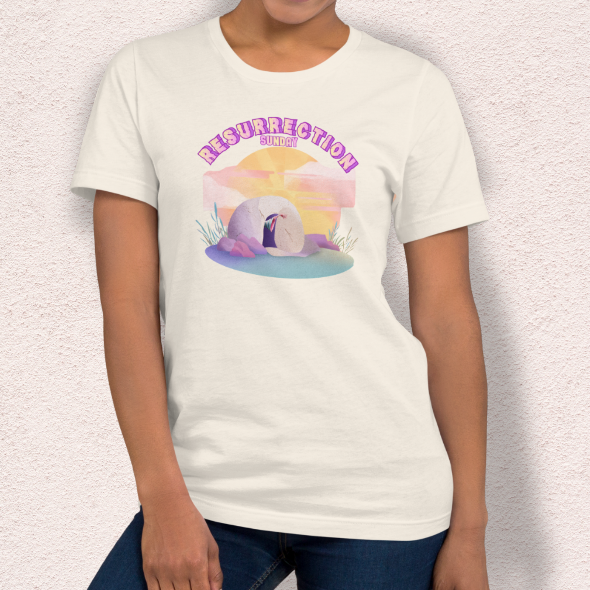 Resurrection Sunday Zombie Hand Tee | Funny Christian Easter Shirt | Tomb & Rolling Stone Graphic | Spooky Faith Bella+Canvas Unisex T-Shirt